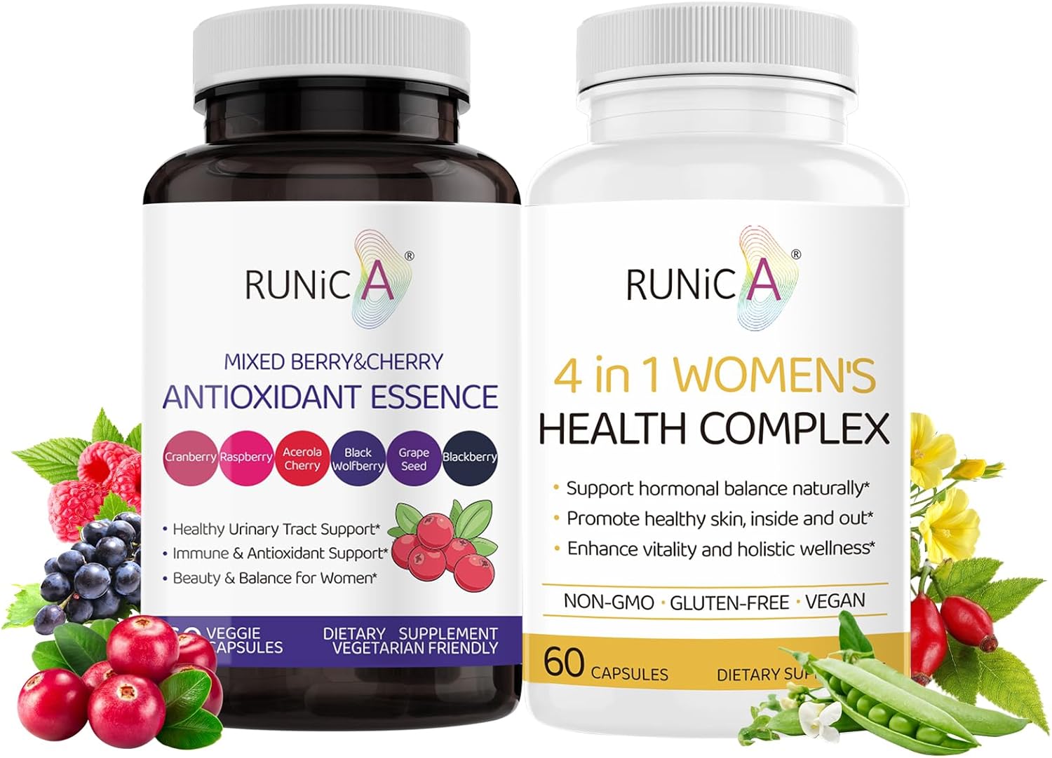 Women's Wellness Bundle: 4-in-1 Health Complex & Antioxidant Supplement for Hormonal Balance, Skin Health, Immune Support - Vegan, Non-GMO, USA-Made