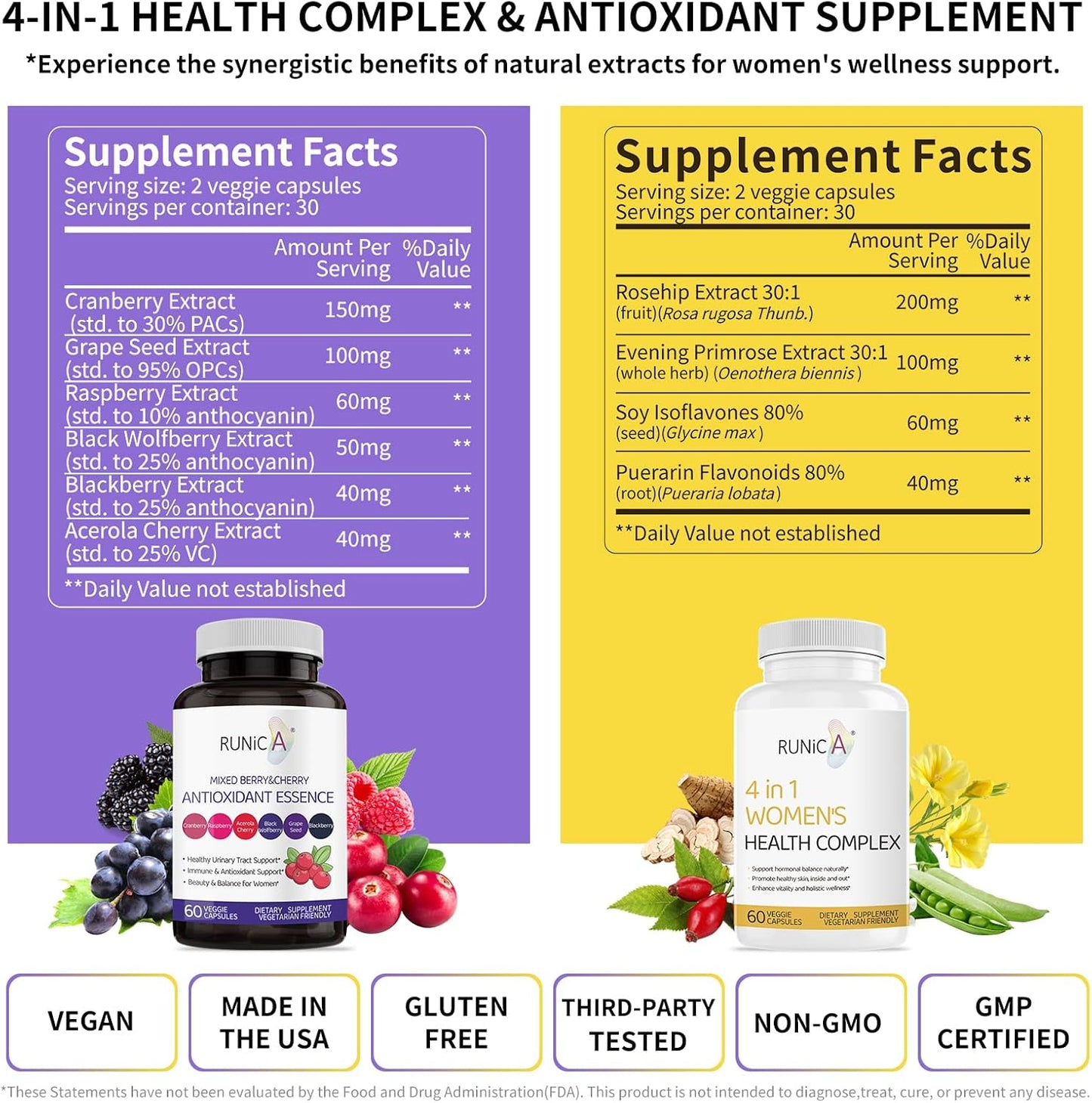 Women's Wellness Bundle: 4-in-1 Health Complex & Antioxidant Supplement for Hormonal Balance, Skin Health, Immune Support - Vegan, Non-GMO, USA-Made