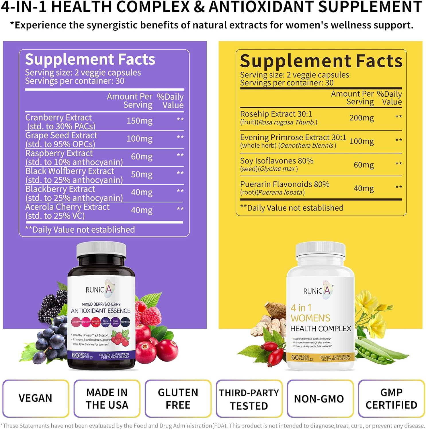 Women's Wellness Bundle: 4-in-1 Health Complex & Antioxidant Supplement for Hormonal Balance, Skin Health, Immune Support - Vegan, Non-GMO, USA-Made