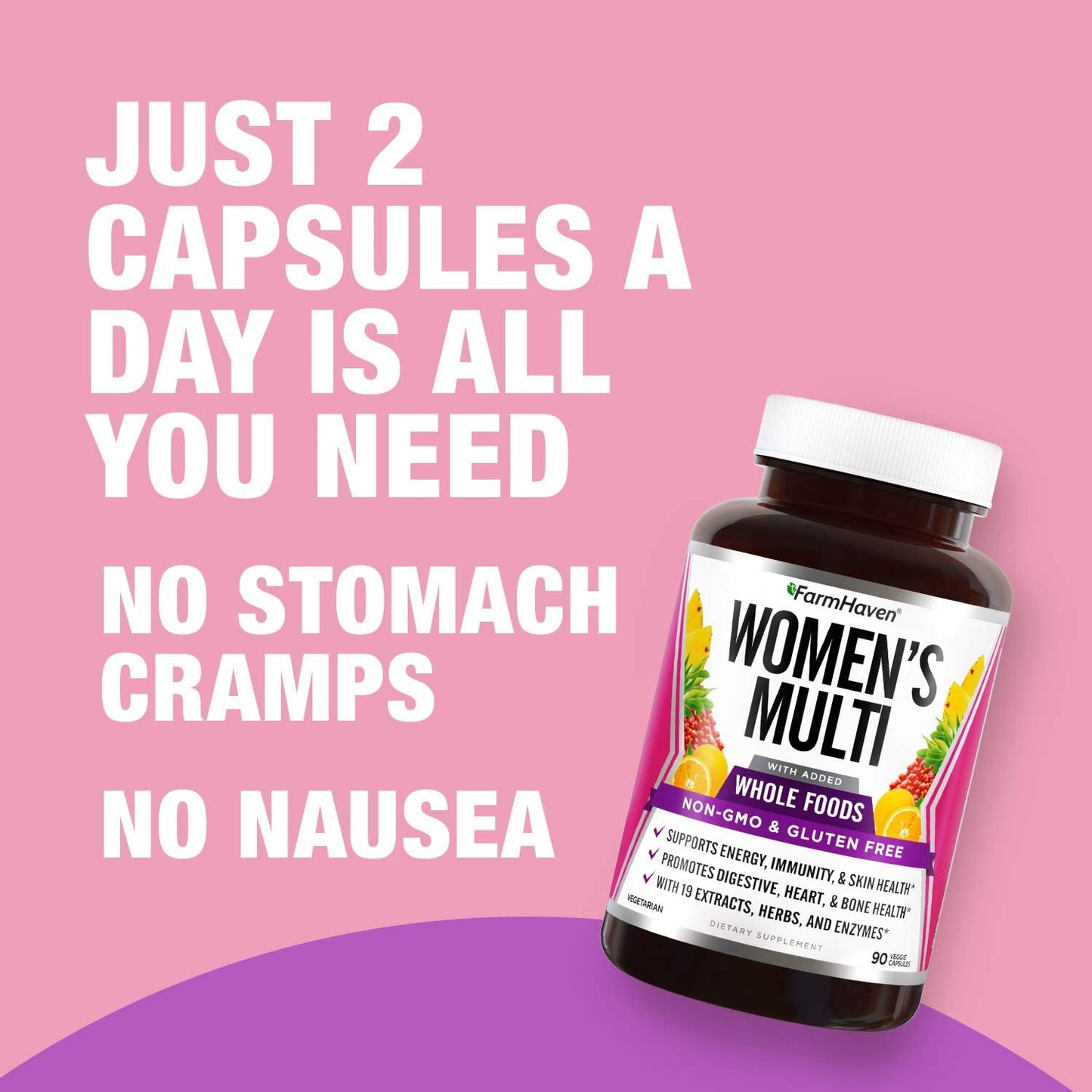 Women's Whole Food Multivitamin with 22 Essential Nutrients - Boosts Energy, Immune & Heart Health - 90 Capsules