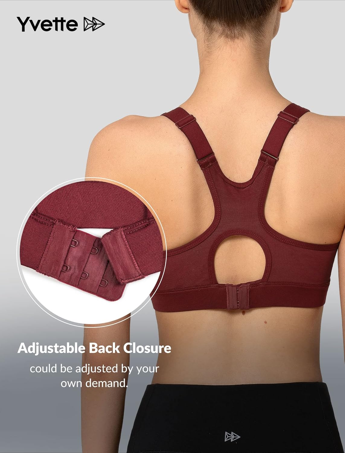 Women's Yvette High Impact Sports Bra with Adjustable Straps for Running and Large Bust Support