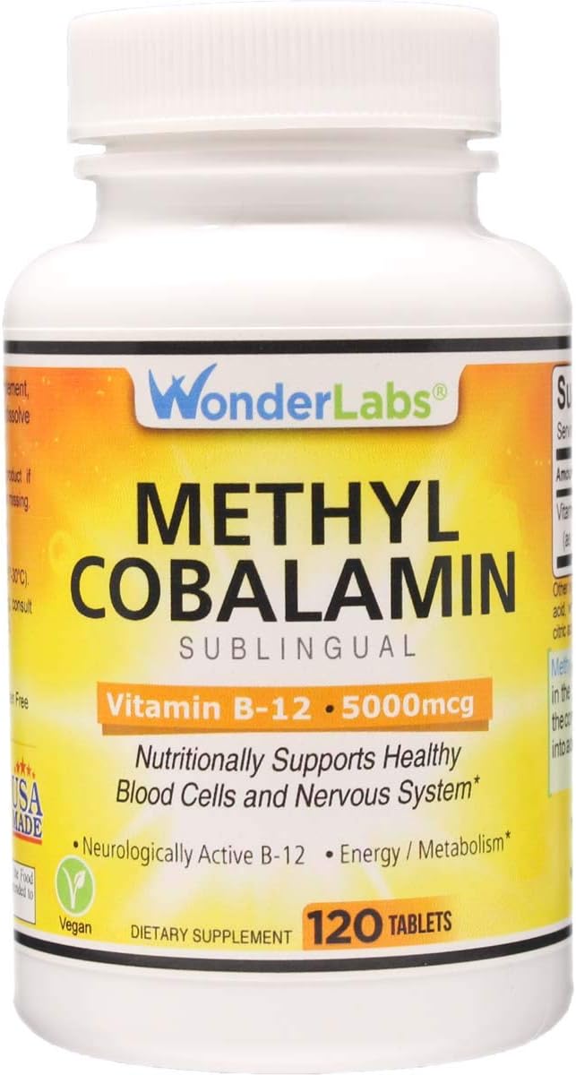 Wonder Laboratories High Potency Methylcobalamin Vitamin B-12 Sublingual 5,000mcg - 120 Tablets, 3rd Party Tested for Purity