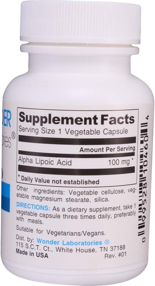Wonder Labs Alpha Lipoic Acid 100 mg - 120 Vegetarian Capsules for Antioxidant Support