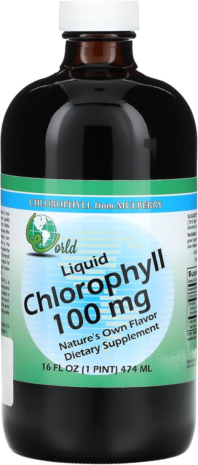 WORLD ORGANIC Liquid Chlorophyll 100mg with Mullberry Extract - 0.02 Pound Bottle