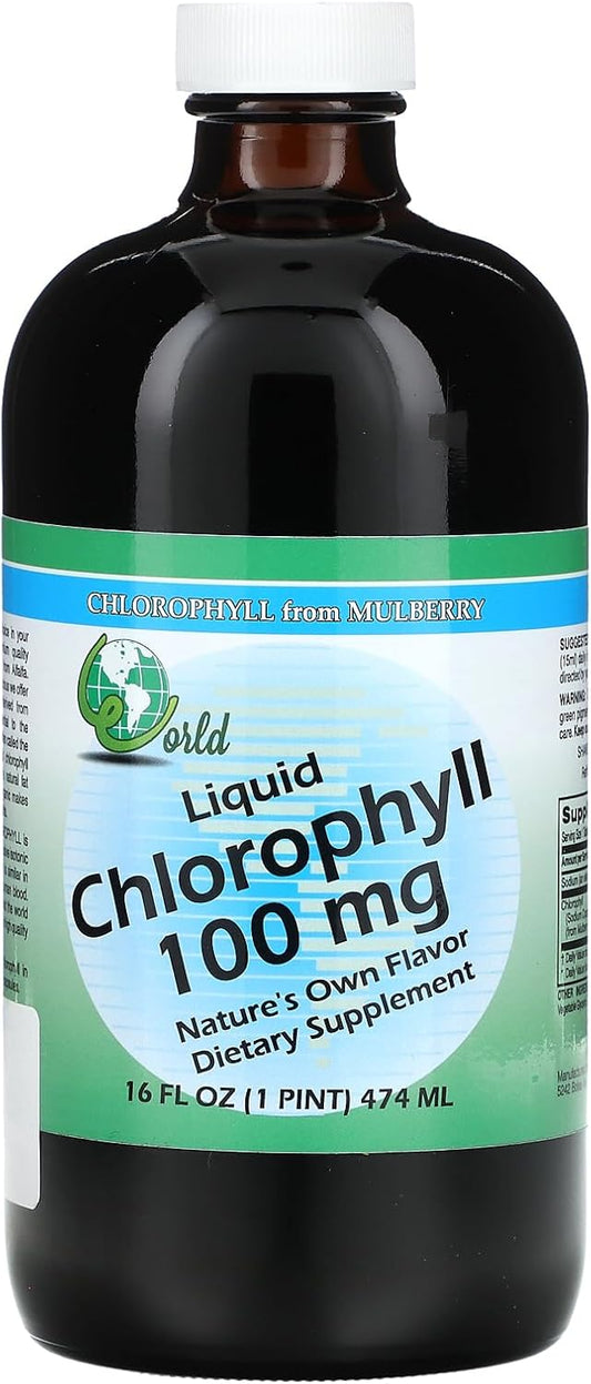 WORLD ORGANIC Liquid Chlorophyll 100mg with Mullberry Extract - 0.02 Pound Bottle