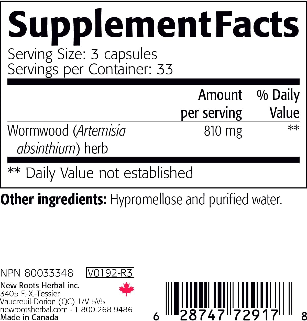 Wormwood Supplement for Appetite, Digestion, and Intestinal Balance - 100 Veg Capsules - Non-GMO & Gluten Free