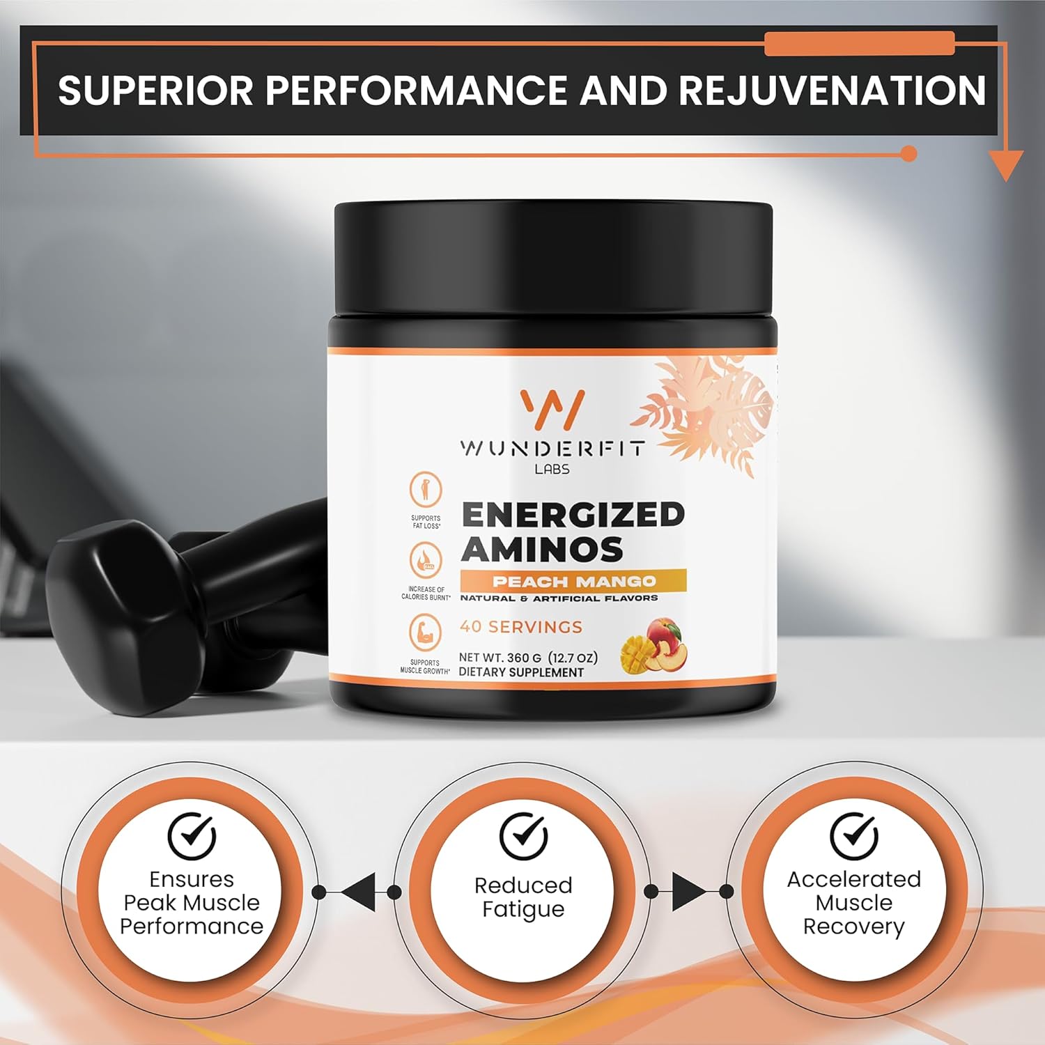 Wunderfit Labs Peach Mango Energized Aminos for Enhanced Performance and Recovery