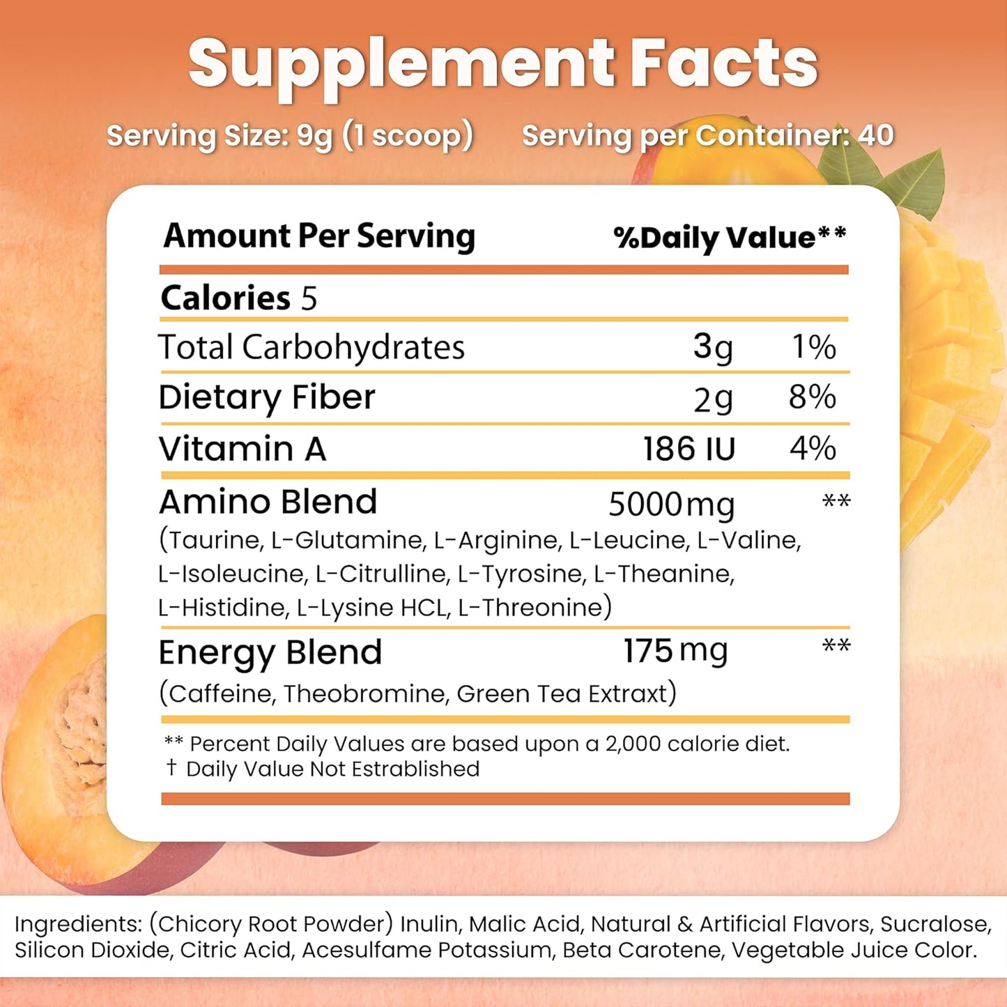 Wunderfit Labs Peach Mango Energized Aminos for Enhanced Performance and Recovery
