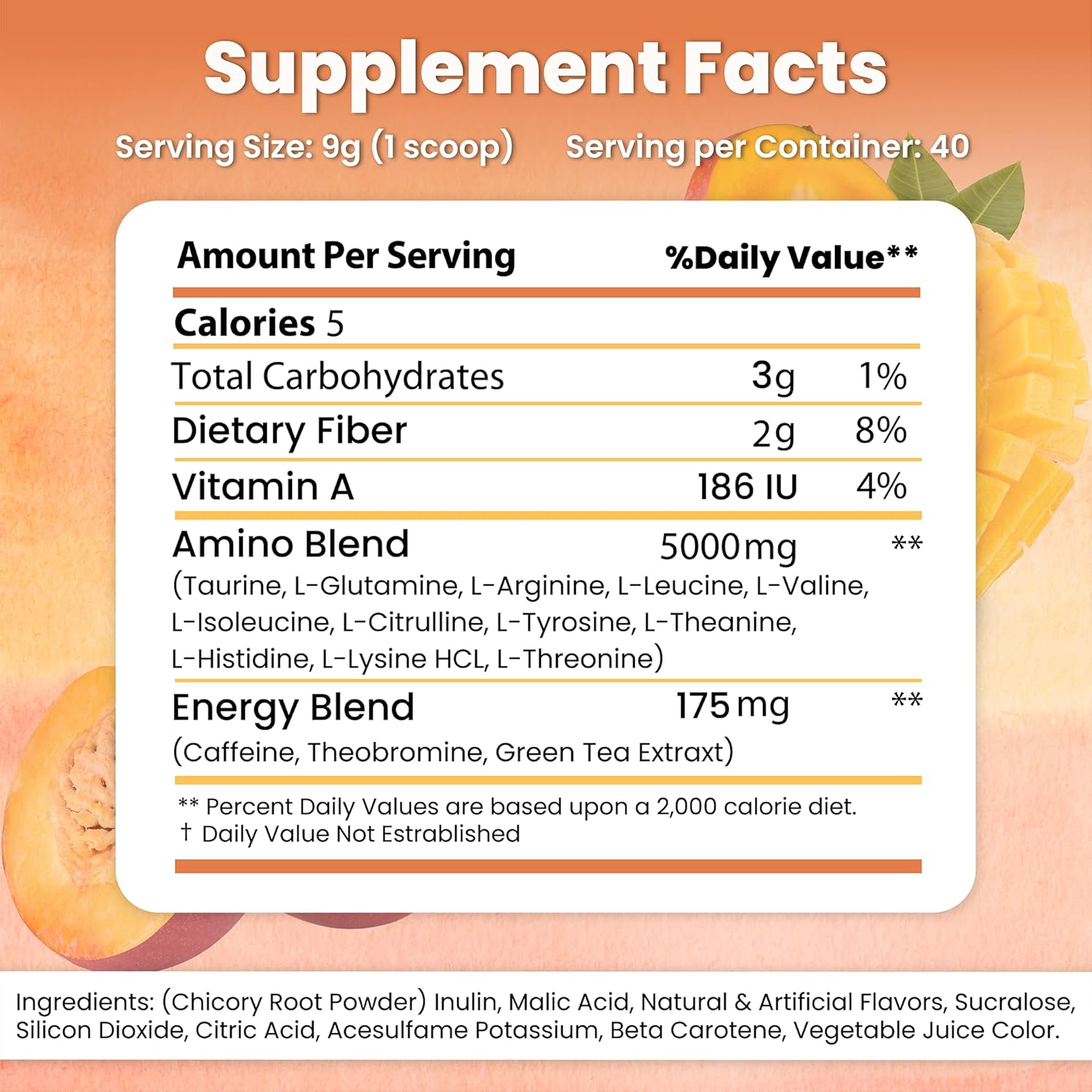 Wunderfit Labs Peach Mango Energized Aminos for Enhanced Performance and Recovery