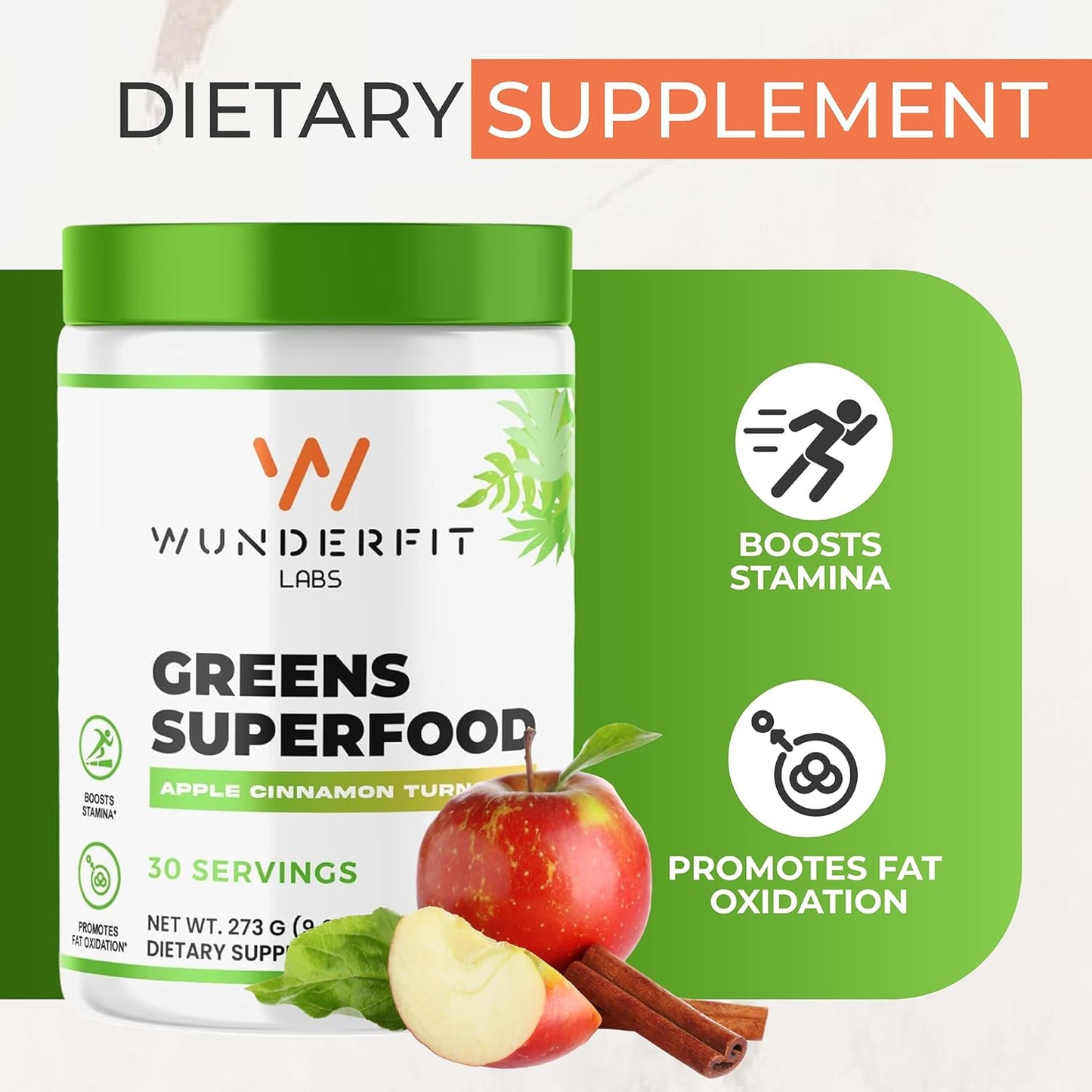 Wunderfit Labs Superfood Greens Powder - Organic Plant-Based Formula for Immune Support & Energy Boost