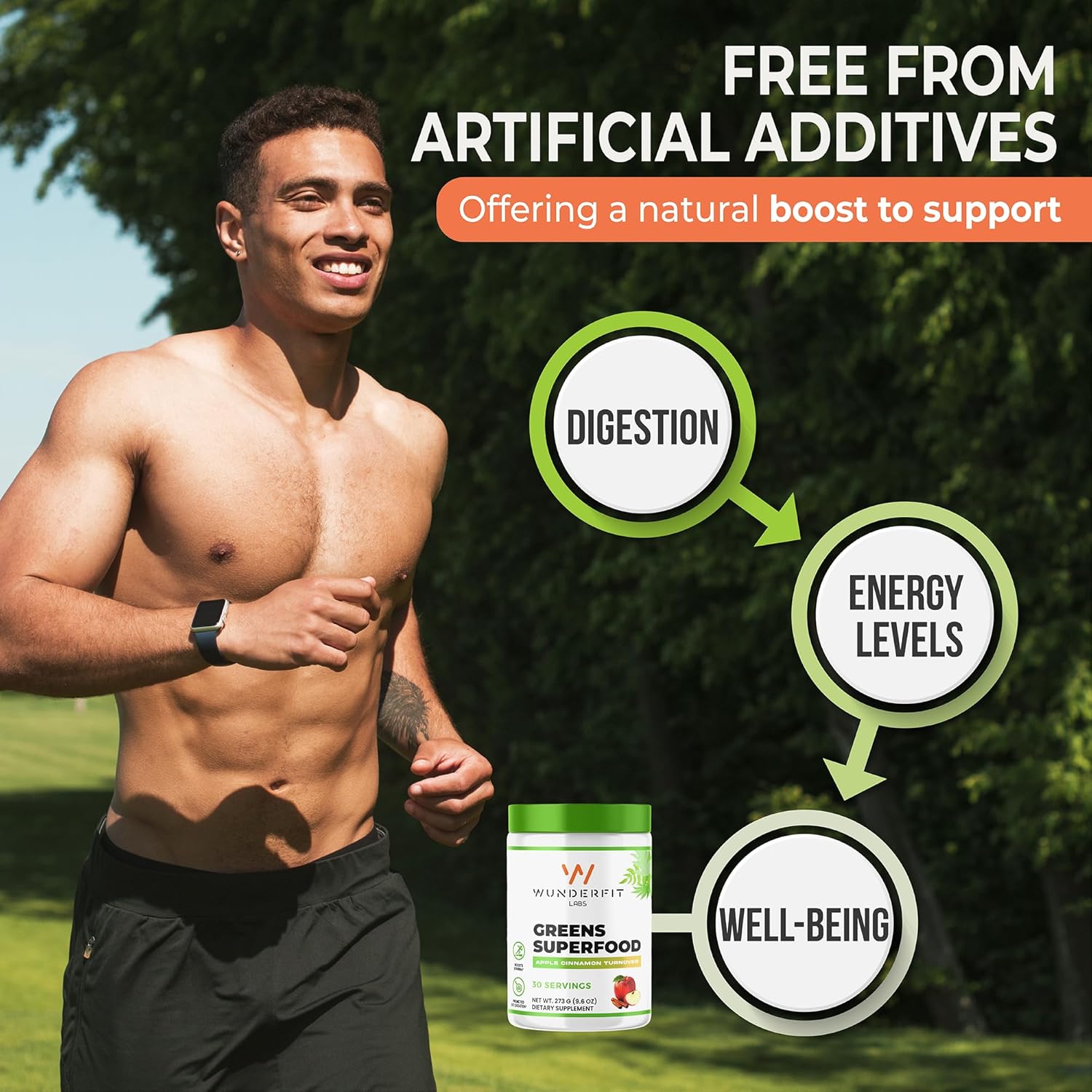 Wunderfit Labs Superfood Greens Powder - Organic Plant-Based Formula for Immune Support & Energy Boost