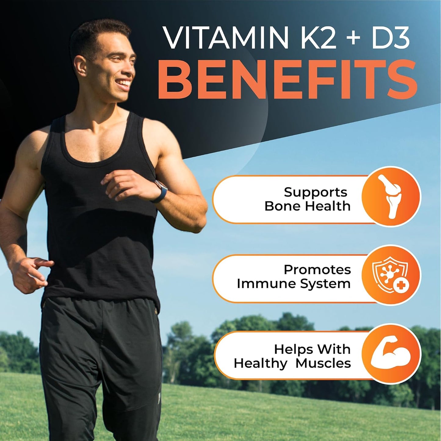 Wunderfit Labs Vitamin K2 + D3 Capsules - 60 Servings for Bone and Heart Health