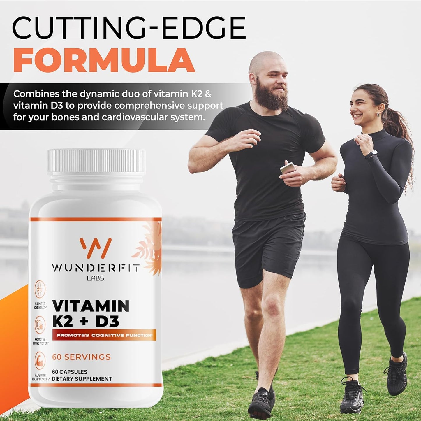 Wunderfit Labs Vitamin K2 + D3 Capsules - 60 Servings for Bone and Heart Health