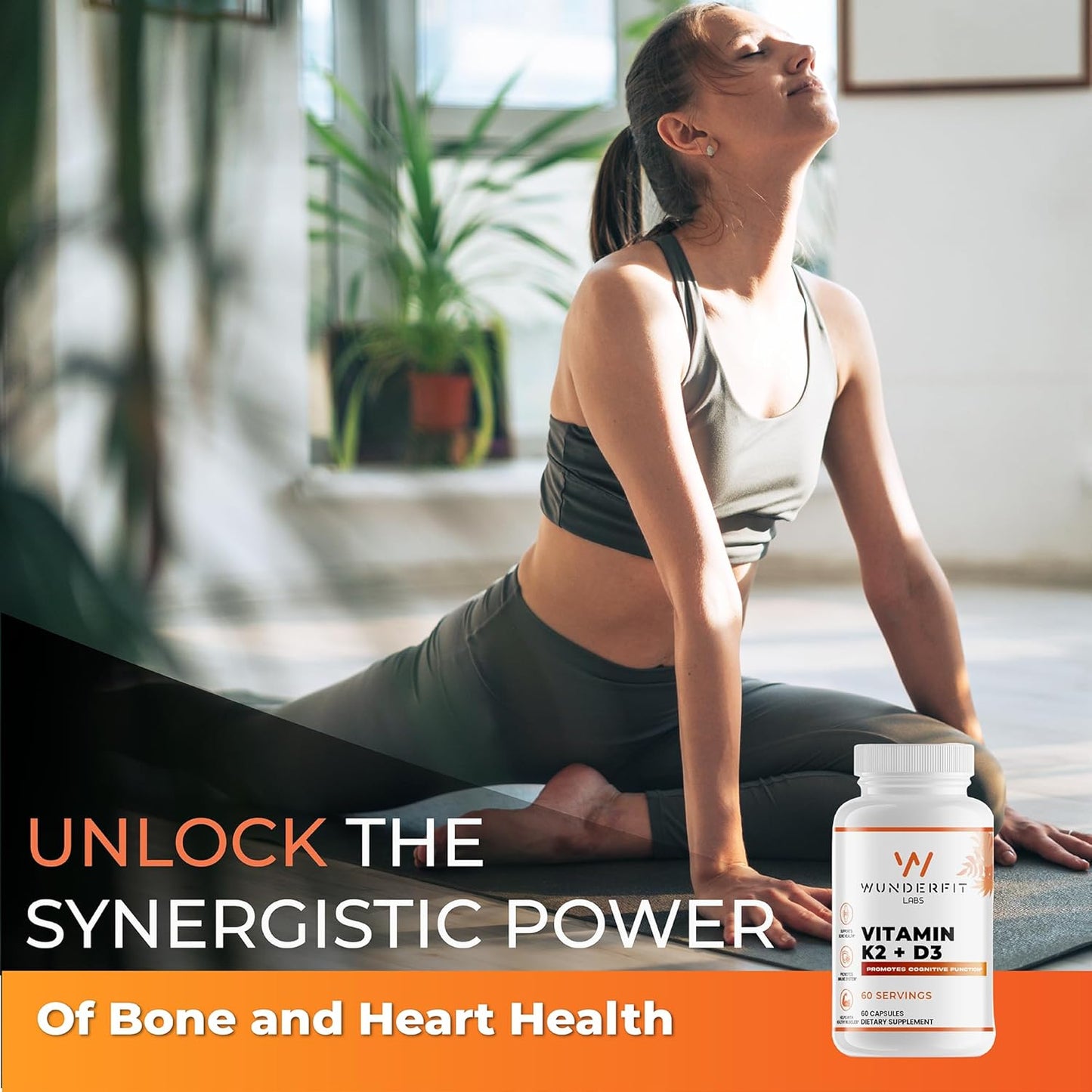 Wunderfit Labs Vitamin K2 + D3 Capsules - 60 Servings for Bone and Heart Health