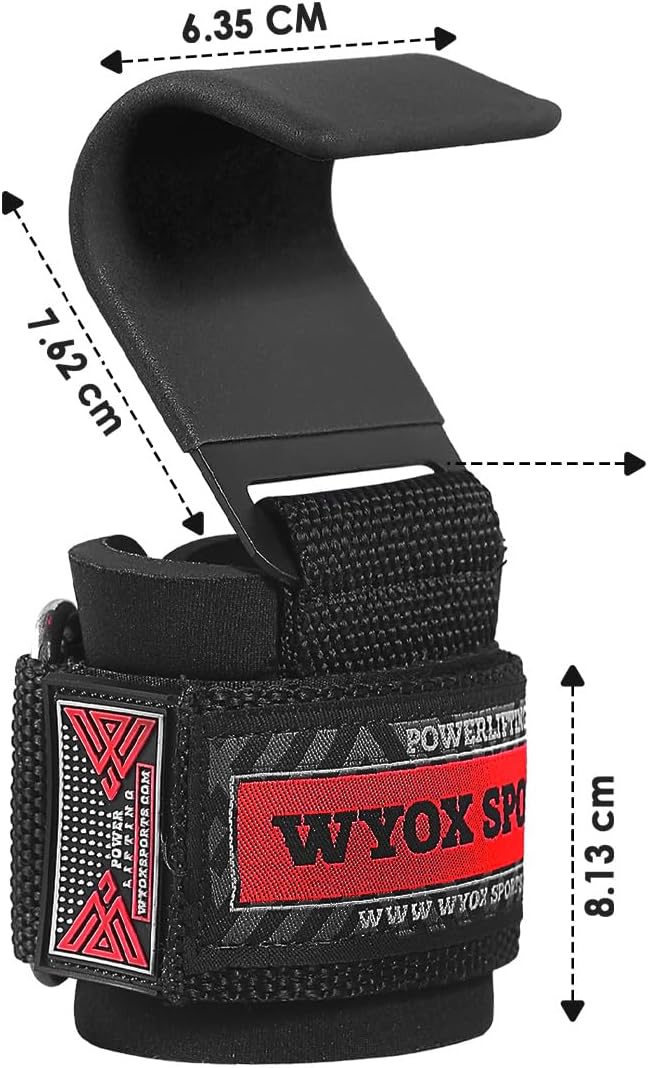 WYOX Weight Lifting Hooks with Thick Wrist Padding - Powerlifting Grips for Men & Women - Deadlift Support Straps for Gym Workouts