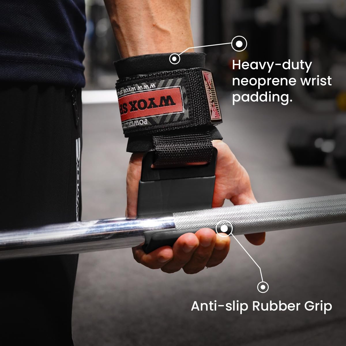 WYOX Weight Lifting Hooks with Thick Wrist Padding - Powerlifting Grips for Men & Women - Deadlift Support Straps for Gym Workouts