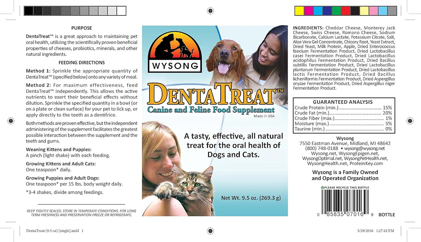 Wysong Dentatreat Canine/Feline - Dog/Cat Food Supplement - 9.5 oz Bottle