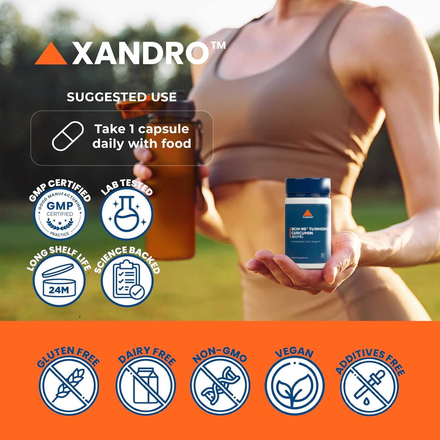XANDRO BCM-95® Turmeric Curcumin 400 mg Capsules for Antioxidant & Joint Support, 30 Vegan Capsules
