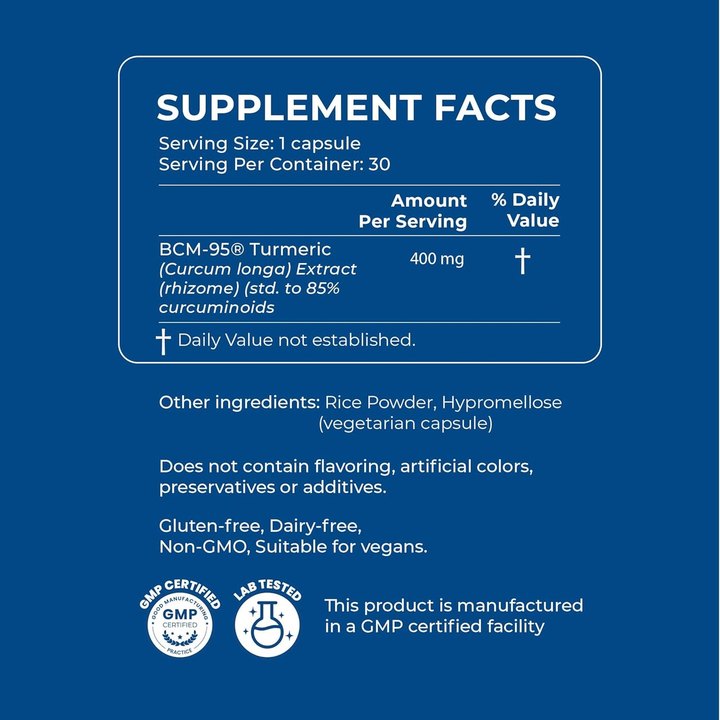 XANDRO BCM-95® Turmeric Curcumin 400 mg Capsules for Antioxidant & Joint Support, 30 Vegan Capsules