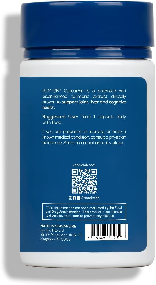 XANDRO BCM-95® Turmeric Curcumin 400 mg Capsules for Antioxidant & Joint Support, 30 Vegan Capsules