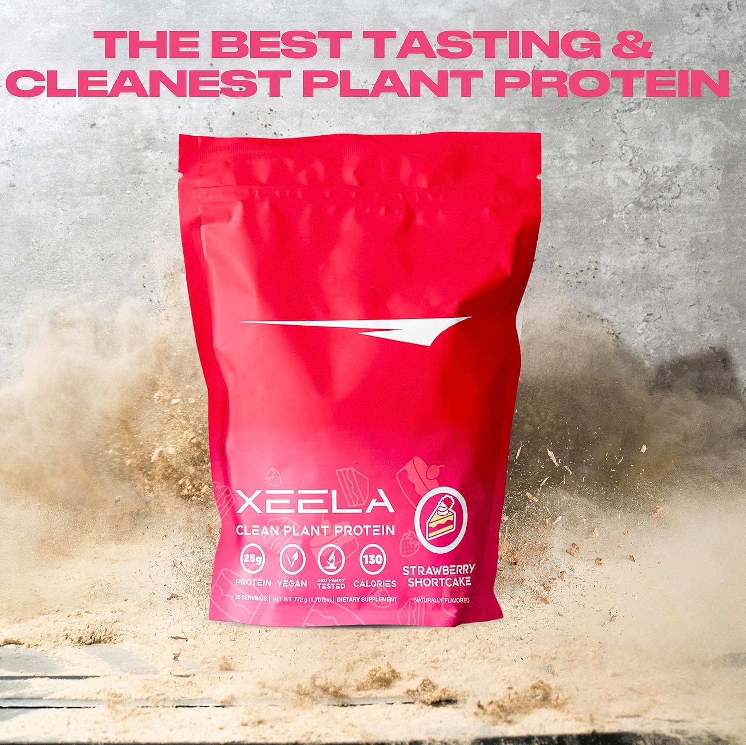 XEELA Strawberry Cake Plant Based Vegan Protein Powder - 25g High Protein Pea Protein for Men & Women - Vitamins & Minerals, Non GMO, Dairy & Gluten Free, Low Carb & Low Fat - Independently Tested