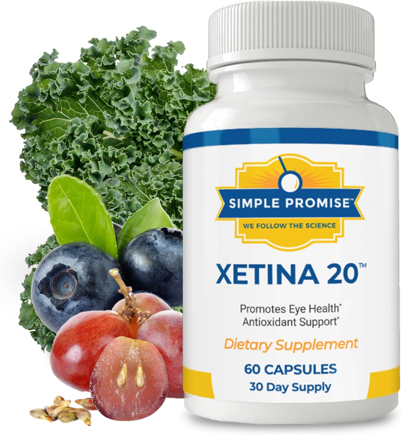 Xetina 20™ Lutein and Zeaxanthin Supplements - Eye Health Support with Vitamins E, Eyebright, Zinc - 60 Capsules