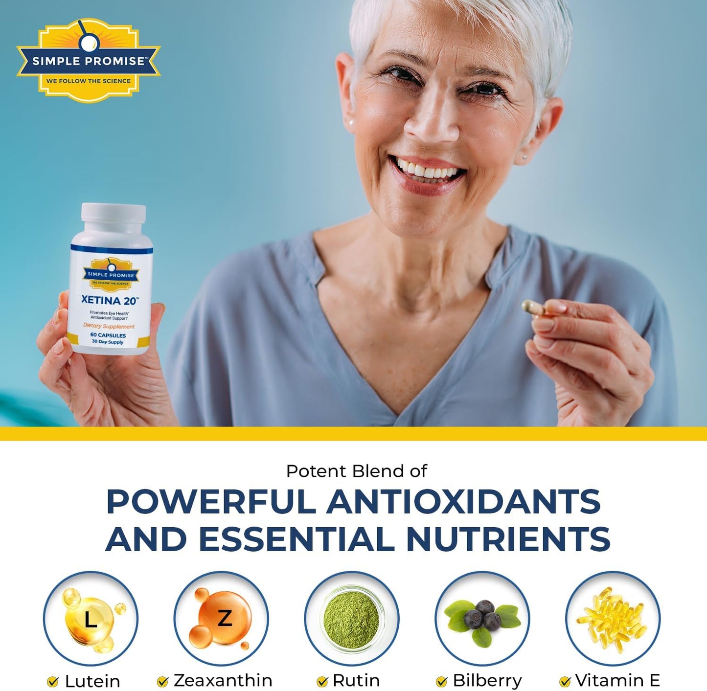 Xetina 20™ Lutein and Zeaxanthin Supplements - Eye Health Support with Vitamins E, Eyebright, Zinc - 60 Capsules