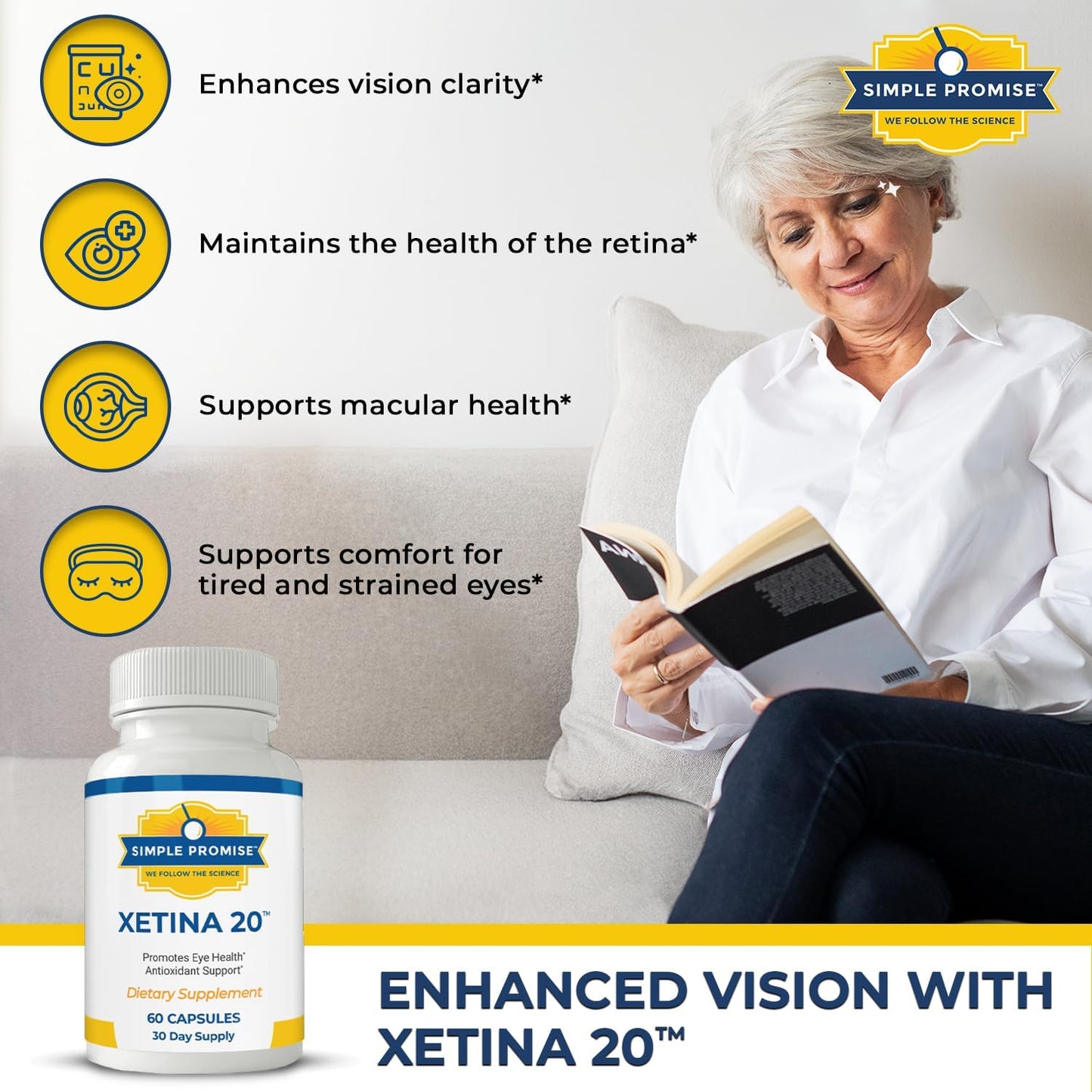Xetina 20™ Lutein and Zeaxanthin Supplements - Eye Health Support with Vitamins E, Eyebright, Zinc - 60 Capsules