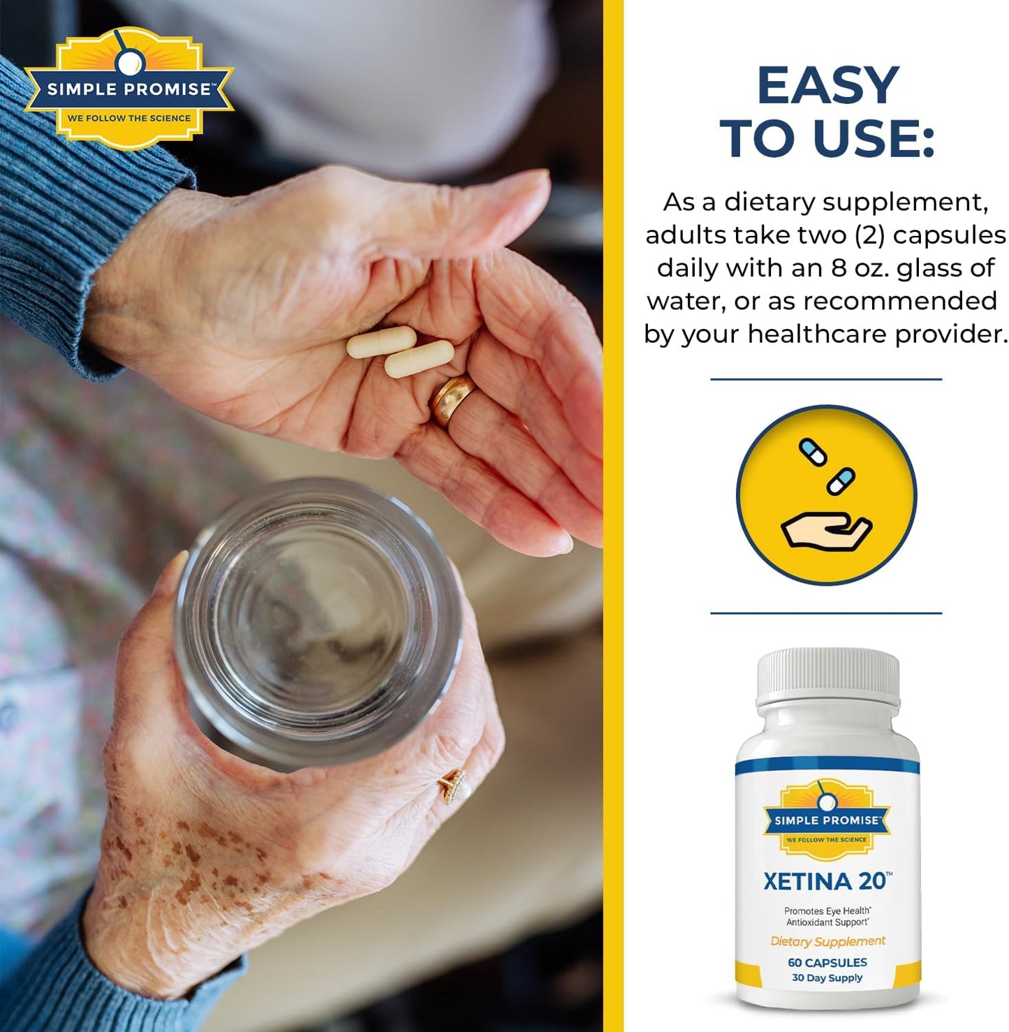 Xetina 20™ Lutein and Zeaxanthin Supplements - Eye Health Support with Vitamins E, Eyebright, Zinc - 60 Capsules