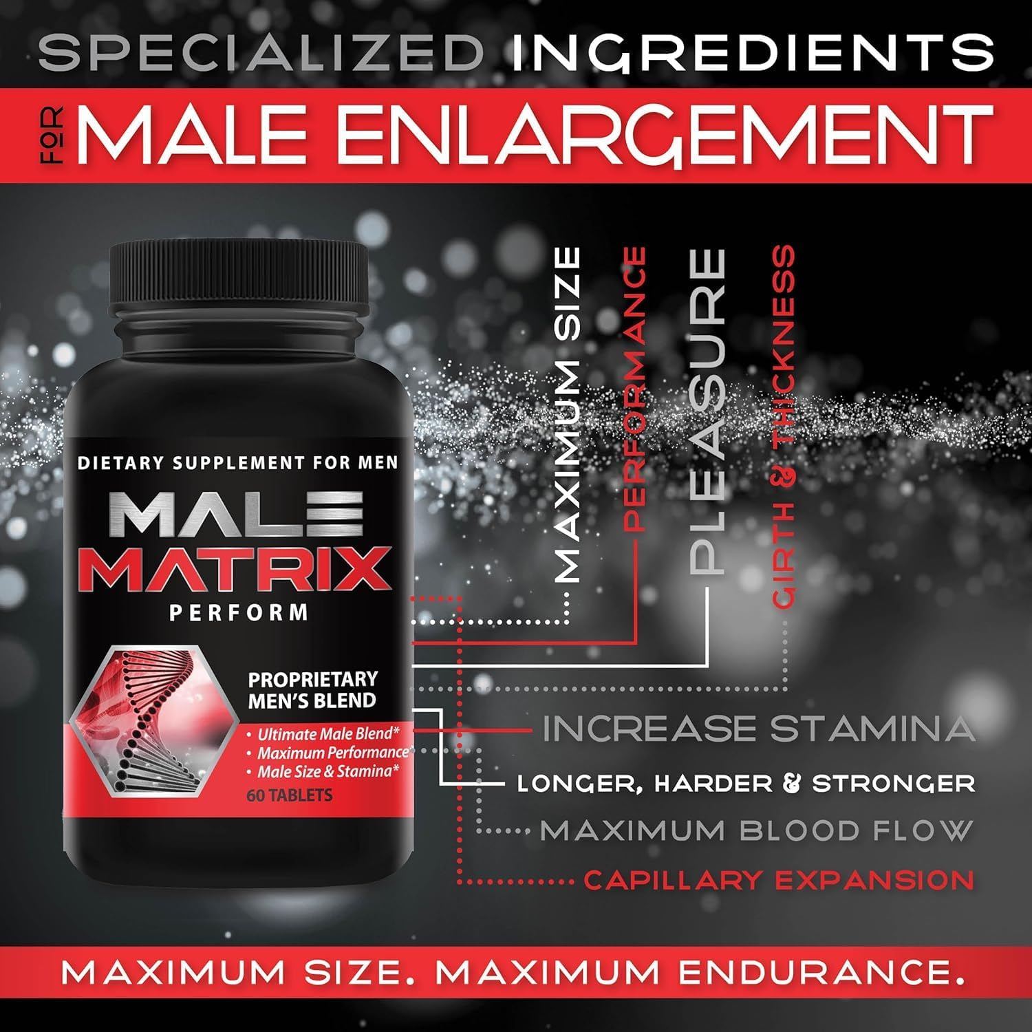 XL Science Male Matrix XL Enlargement Pills for Men - Increase Size and Stamina - Gain Up to 3 Inches in 90 Days - 60 Tablets