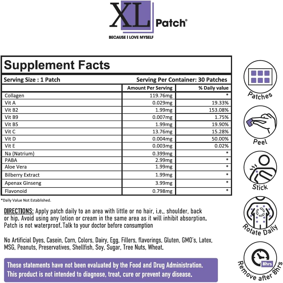 XLPATCH Collagen Plus Supplement - 30 Day Supply for Skin and Joint Health