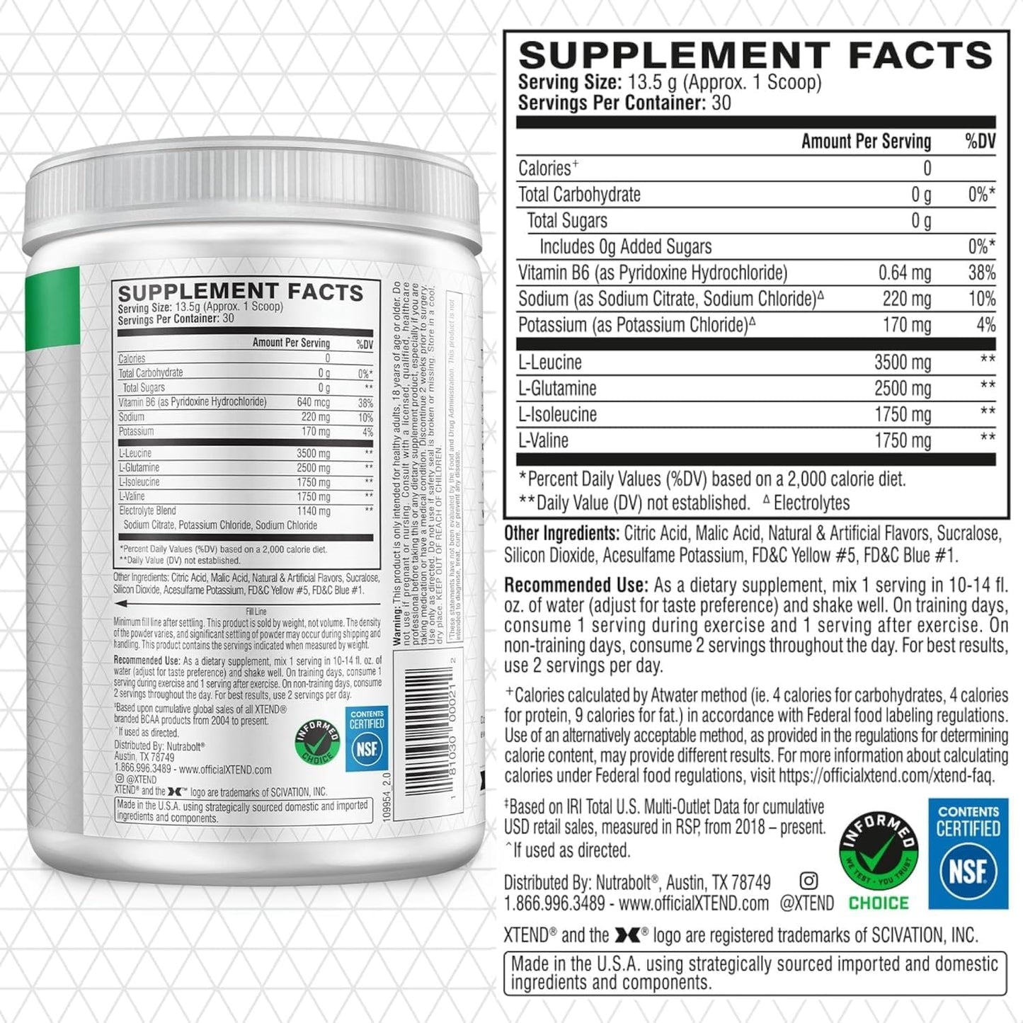 XTEND Original BCAA Powder - 7g BCAA, 2.5g L-Glutamine, Sugar Free, Muscle Recovery Drink - 30 Servings for Men & Women