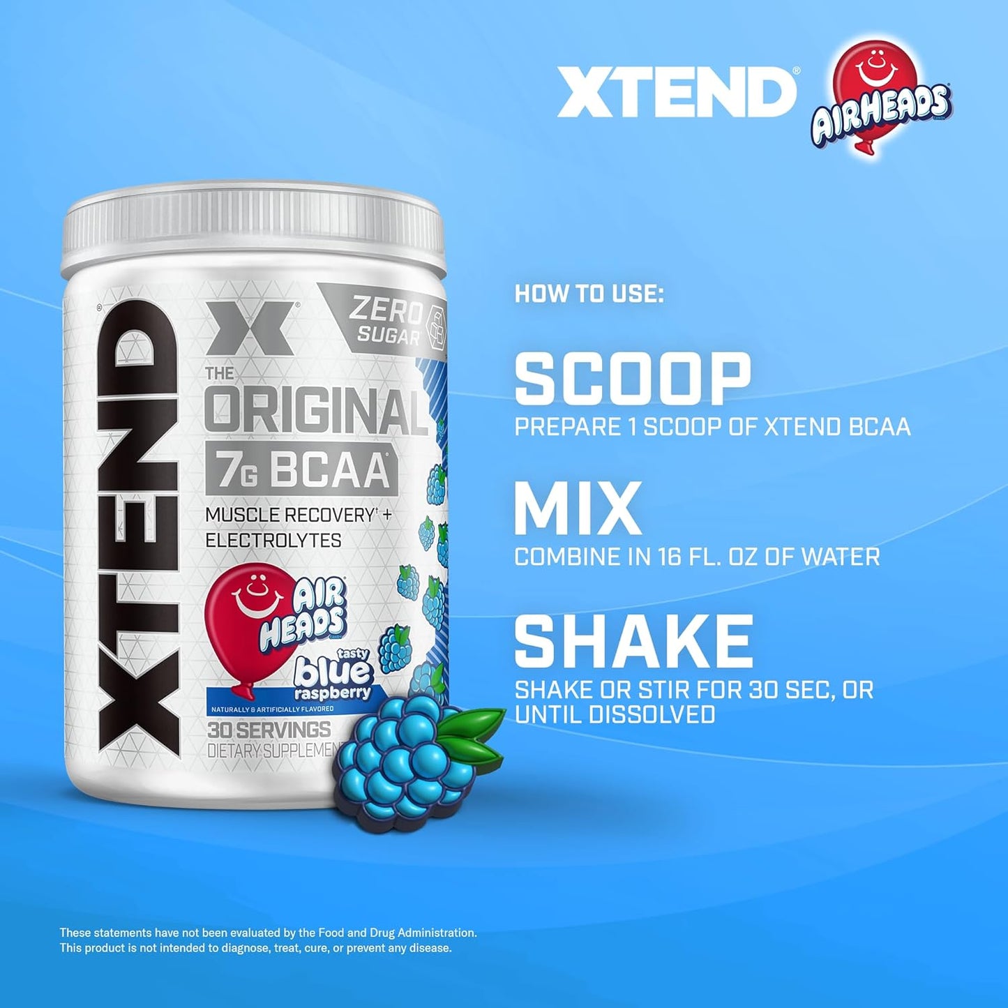 Xtend Original BCAA Powder Airheads Candy Flavor - Sugar Free Post Workout Drink - Muscle Recovery with Amino Acids for Men & Women - 30 Servings