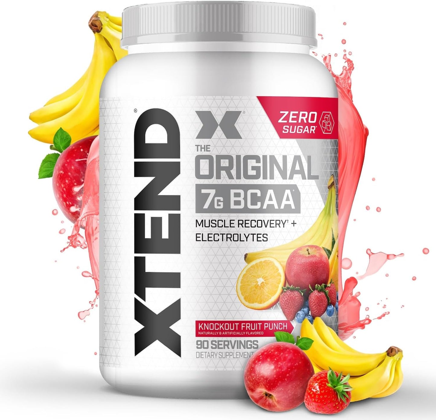 XTEND Original BCAA Powder Knockout Fruit Punch: Sugar-Free Muscle Recovery Drink with Amino Acids - 90 Servings for Men & Women