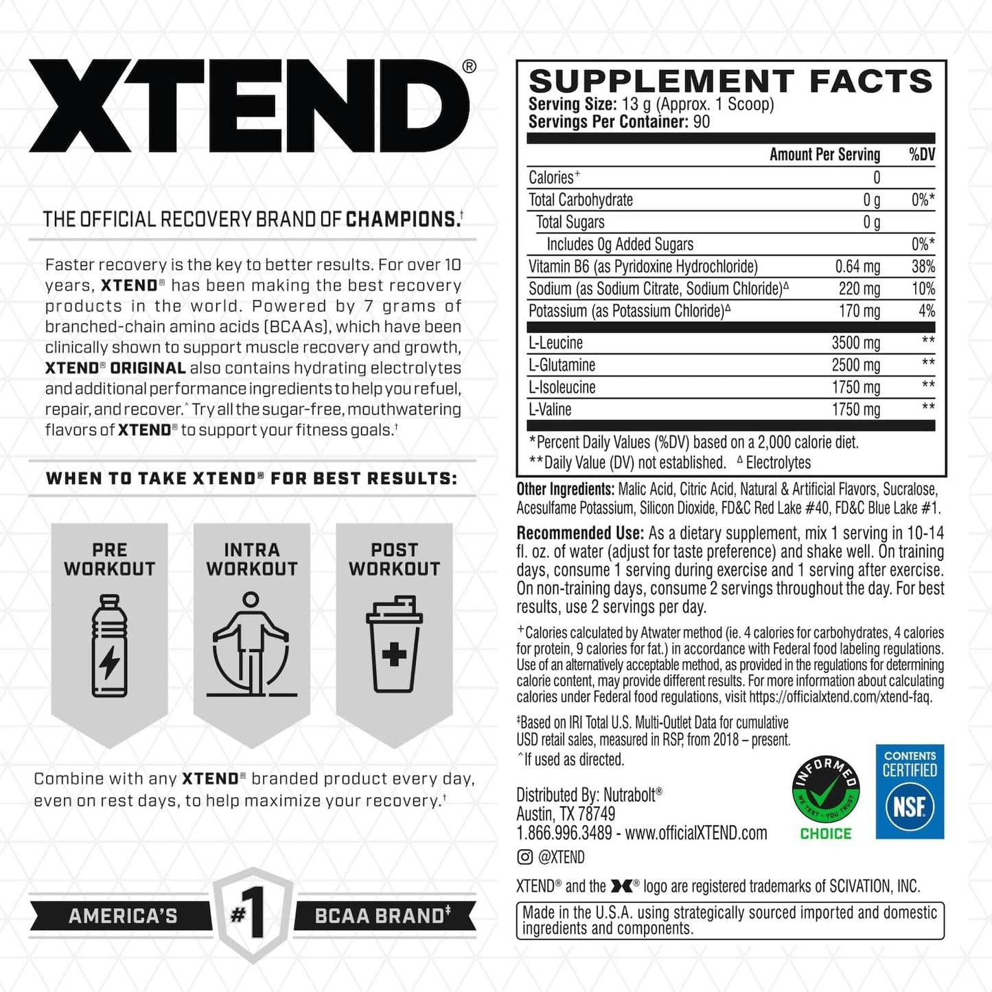 XTEND Original BCAA Powder Knockout Fruit Punch: Sugar-Free Muscle Recovery Drink with Amino Acids - 90 Servings for Men & Women