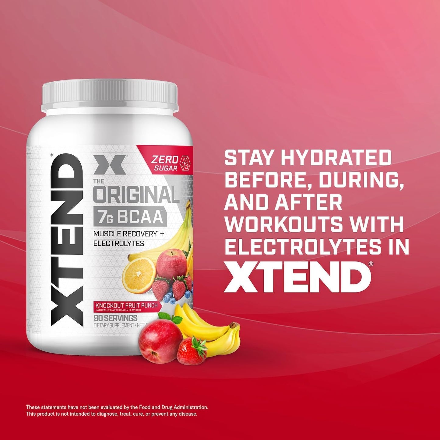 XTEND Original BCAA Powder Knockout Fruit Punch: Sugar-Free Muscle Recovery Drink with Amino Acids - 90 Servings for Men & Women