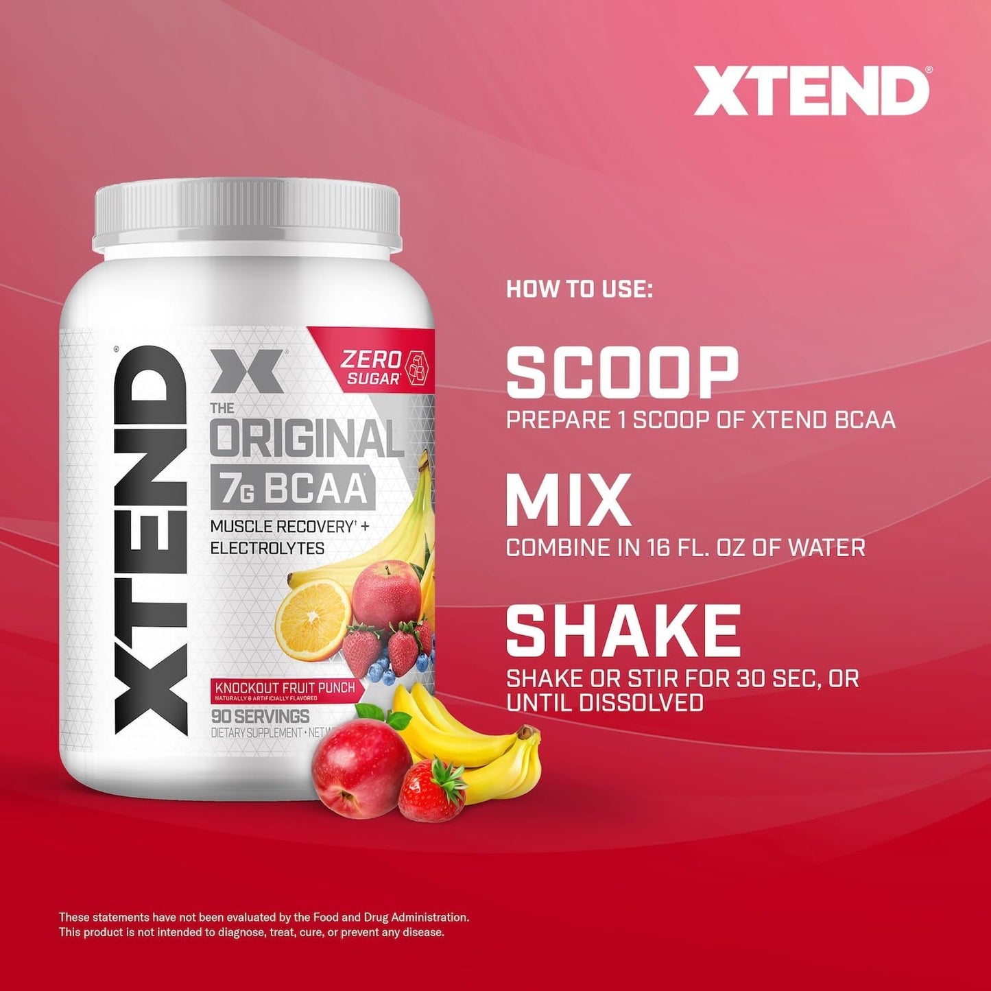 XTEND Original BCAA Powder Knockout Fruit Punch: Sugar-Free Muscle Recovery Drink with Amino Acids - 90 Servings for Men & Women