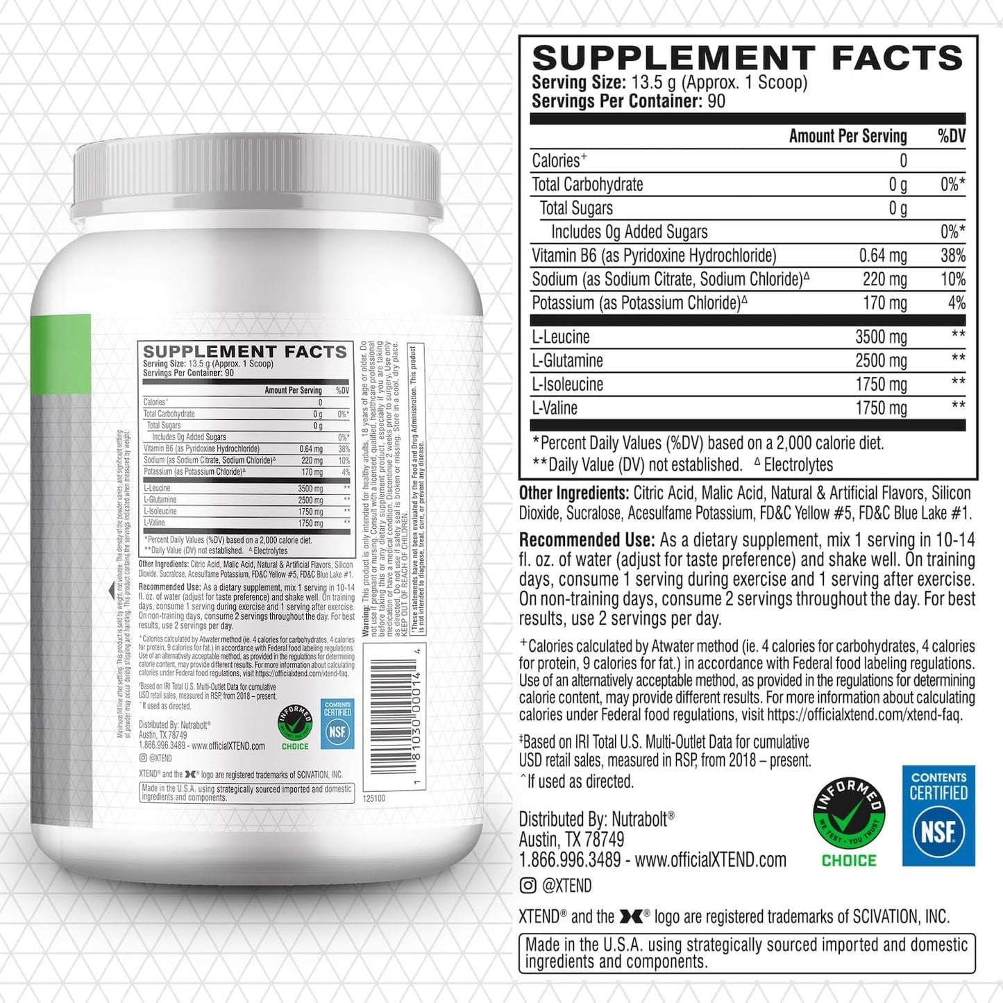 Xtend Original BCAA Powder: Sugar-Free Post Workout Drink with Amino Acids for Muscle Recovery, 90 Servings