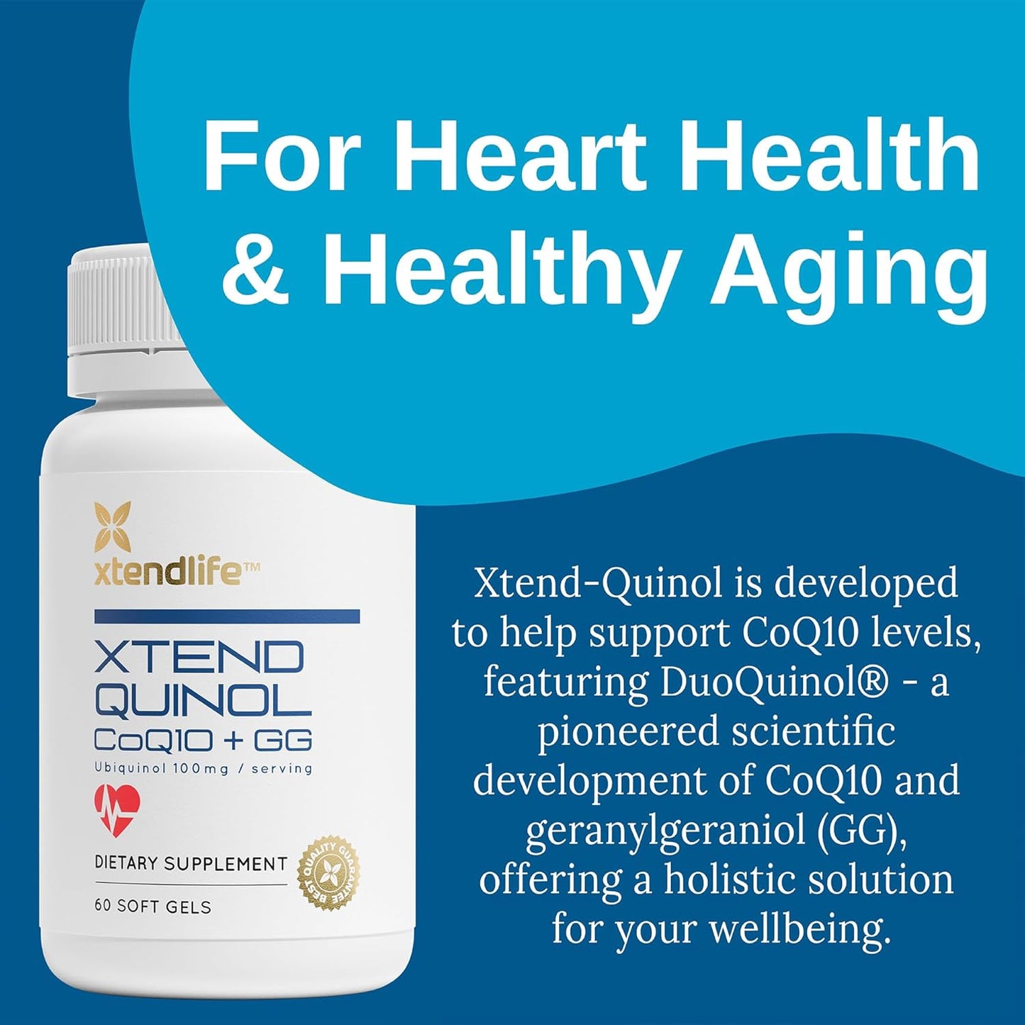 Xtendlife Xtend-Quinol CoQ10 Ubiquinol & GG Supplement - Heart Health, Cellular Energy, Aging - 2 Month Supply