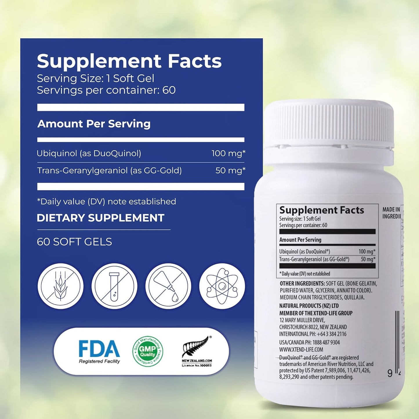 Xtendlife Xtend-Quinol CoQ10 Ubiquinol & GG Supplement - Heart Health, Cellular Energy, Aging - 2 Month Supply