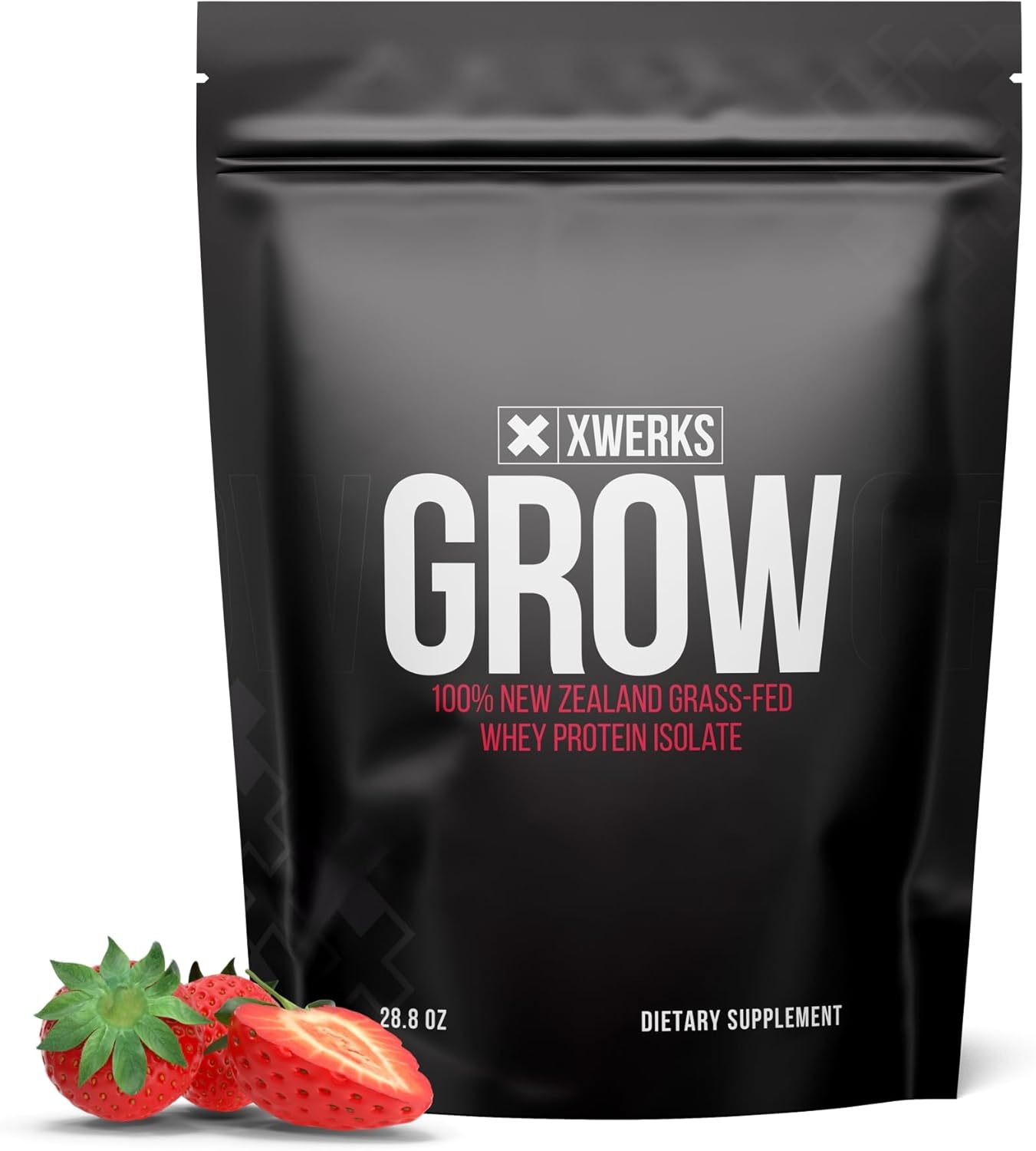 Xwerks Grow Strawberry Grass-Fed Whey Protein Isolate Powder - 25g Protein (30 Servings) Paleo, Keto, Soy & Gluten-Free