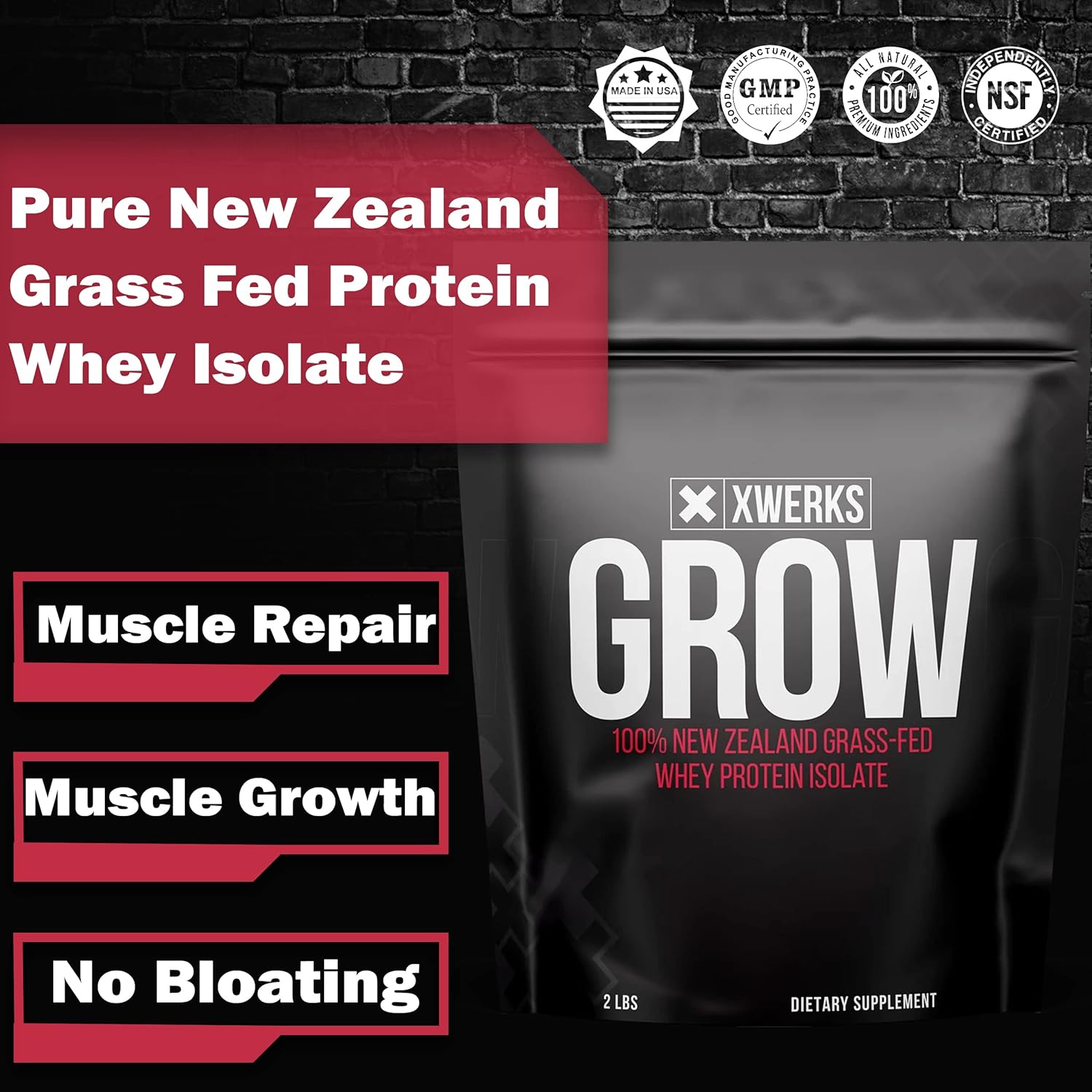 Xwerks Grow Strawberry Grass-Fed Whey Protein Isolate Powder - 25g Protein (30 Servings) Paleo, Keto, Soy & Gluten-Free