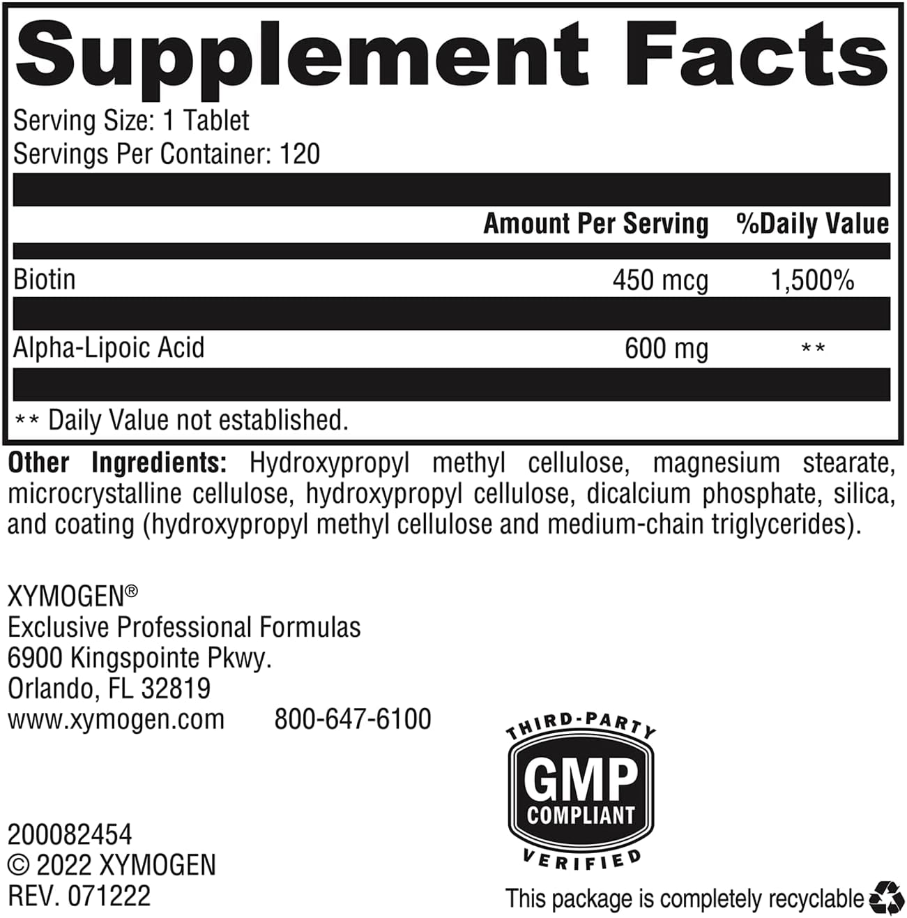 XYMOGEN ALAmax CR - 600mg Alpha Lipoic Acid Tablets with Biotin - Antioxidant & Detox Support (120 Tablets)