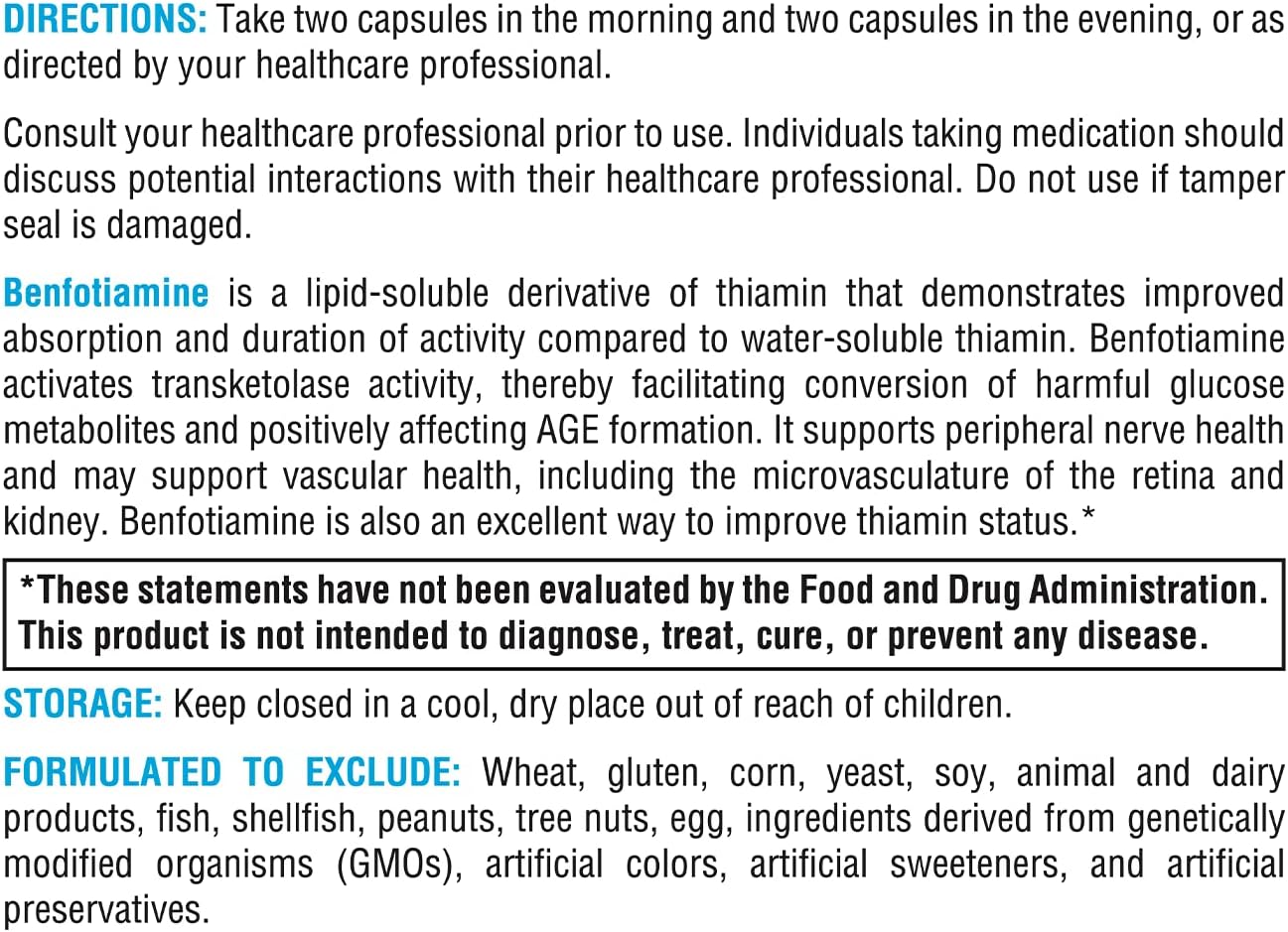 XYMOGEN Benfotiamine 300mg Capsules - Bioavailable Thiamine B1 Supplement for Metabolic, Nerve, Vascular Health