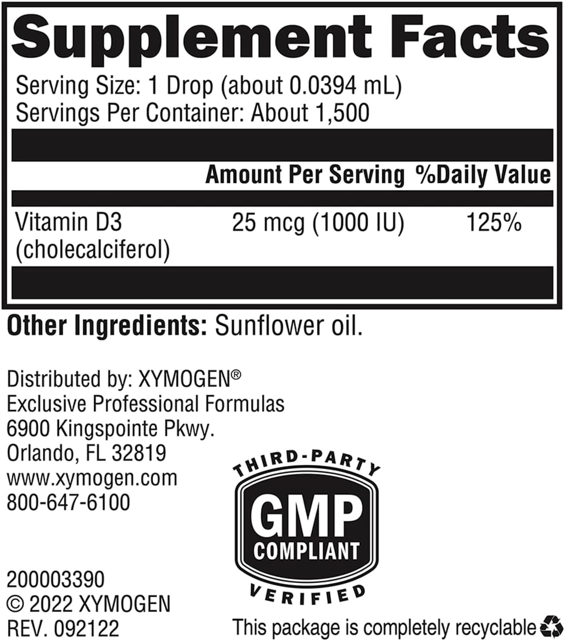 XYMOGEN D3 Liquid - Vitamin D3 Drops for Immune, Heart, and Bone Health - 1000 IU per Drop - Enhanced Absorption - 2.03 oz Bottle (1500 Servings)