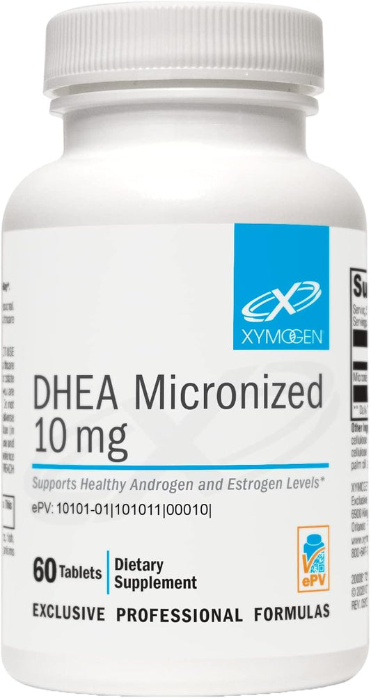 XYMOGEN DHEA Supplement - 10 mg Micronized Capsules for Healthy Androgen & Estrogen Levels + Adrenal Support - 60 Tablets for Men & Women