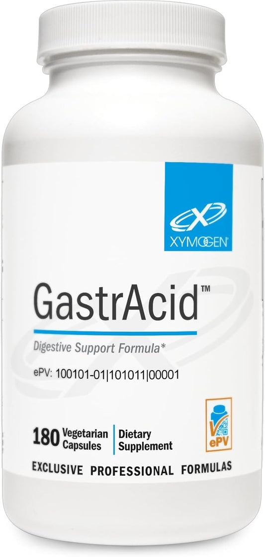 XYMOGEN GastrAcid Capsules - Digestive Support with Betaine HCl, Pepsin, L-Glutamic Acid, and Gentian Root - Promotes Healthy Digestion and Nutrient Absorption - 180 Count