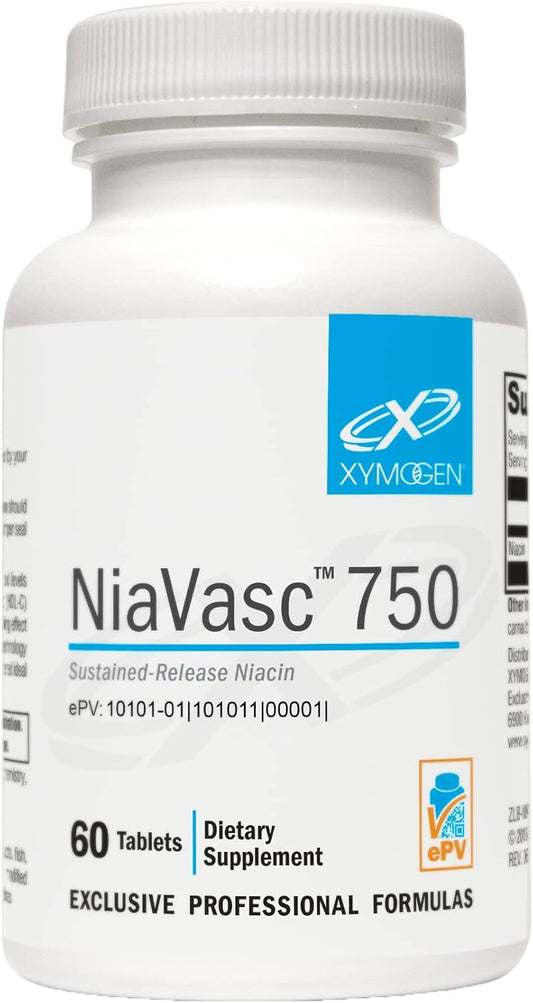 XYMOGEN NiaVasc 750 - Sustained-Release Niacin Tablets for Healthy Blood Lipids - 60 Time-Release Pills to Reduce Flushing