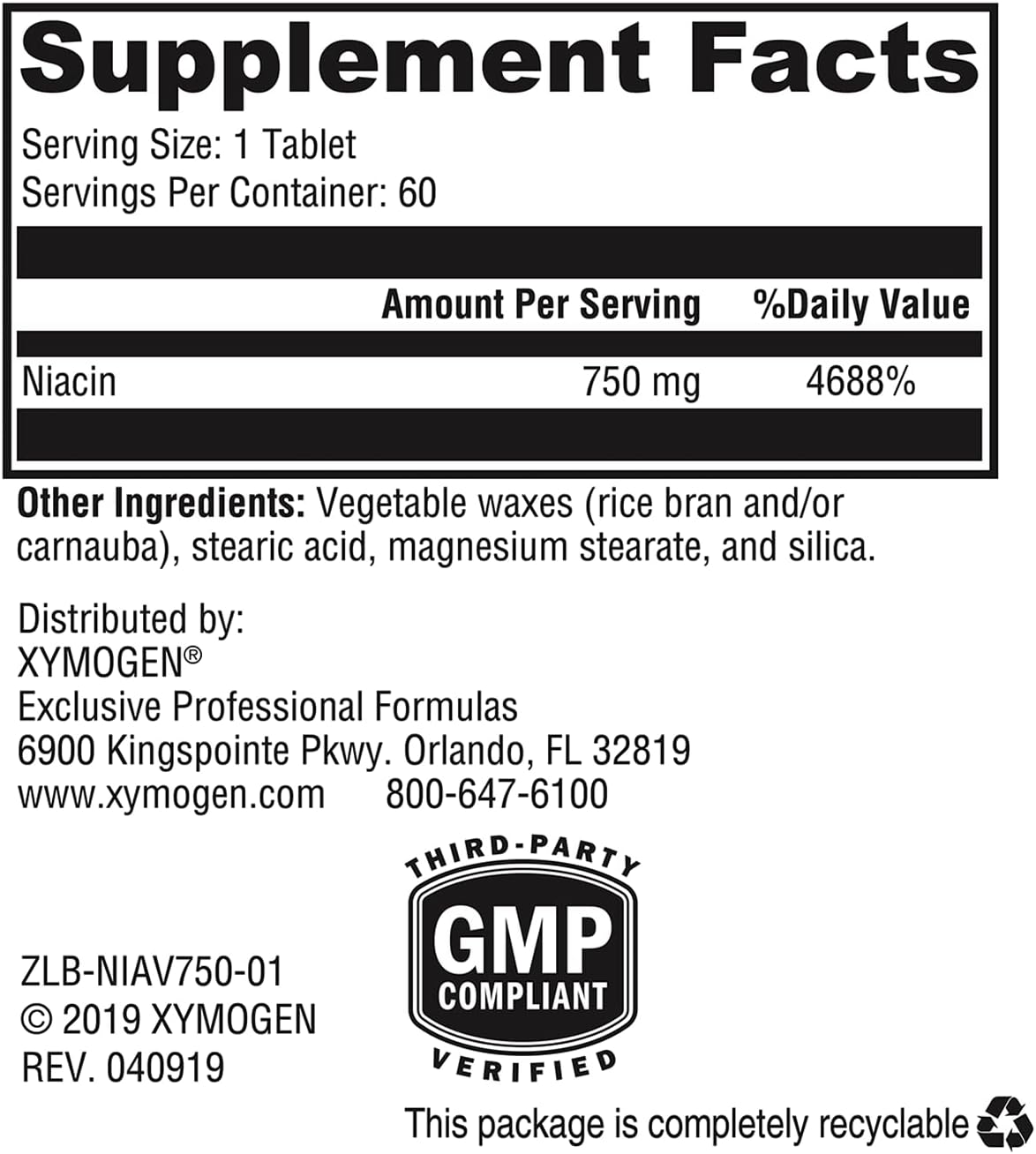 XYMOGEN NiaVasc 750 - Sustained-Release Niacin Tablets for Healthy Blood Lipids - 60 Time-Release Pills to Reduce Flushing