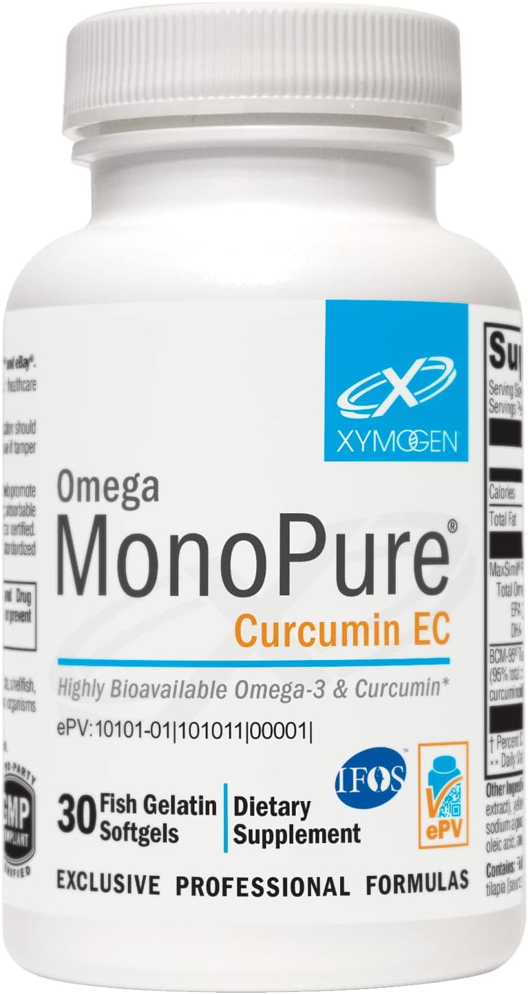 XYMOGEN Omega MonoPure Curcumin EC - Fish Oil with Increased DHA and EPA Bioavailability + Turmeric Extract - Omega-3 Supplement for Supporting Cytokine Balance (30 Softgels)